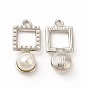 Pendentifs en plastique imitation perle abs, avec les accessoires en alliage, charme carré