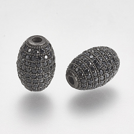 Brass Micro Pave Cubic Zirconia Beads, Oval, Black