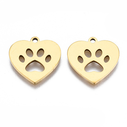 201 pendentifs pour animaux de compagnie en acier inoxydable, pendentifs découpés au laser, coeur avec une empreinte de chien