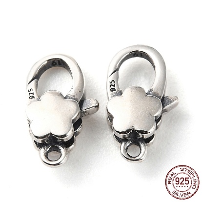 925 Thailand Sterling Silver Lobster Claw Clasps, Flower, with 925 Stamp
