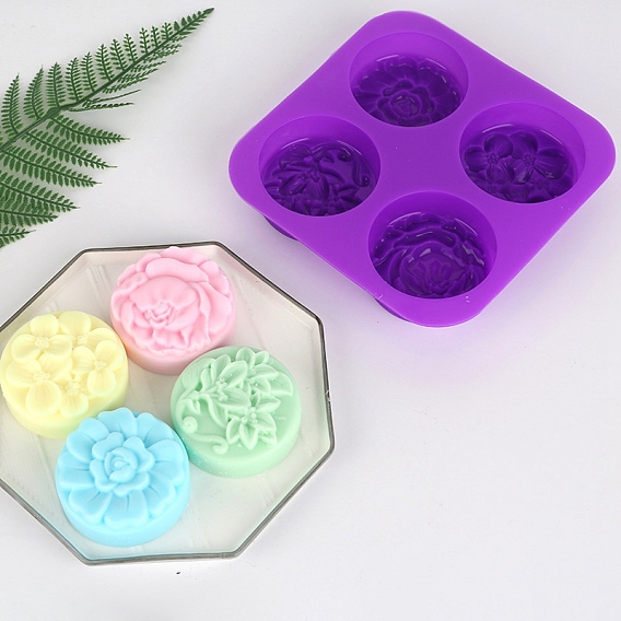 Moldes de silicona de calidad alimentaria para jabón redondo plano, para hacer manualidades de jabón diy, patrón de flores