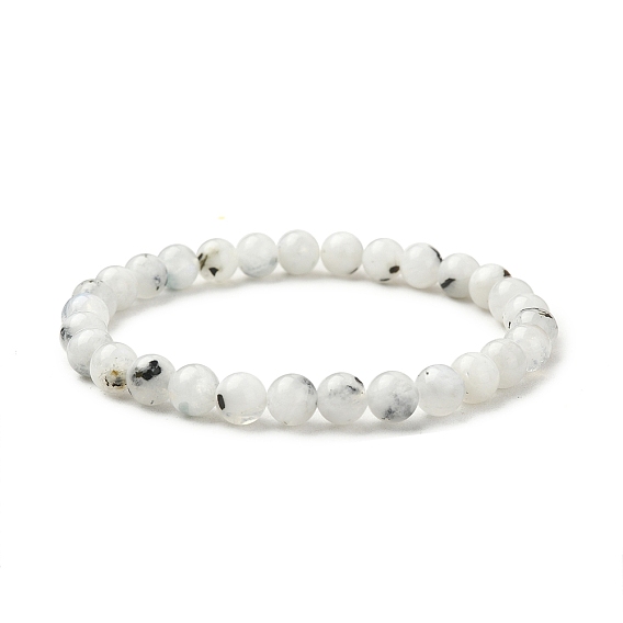 Bracelet extensible en perles rondes en pierre de lune arc-en-ciel naturelle