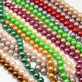 Brins de perles rondes en verre teinté écologique, Grade a, cordon en coton fileté