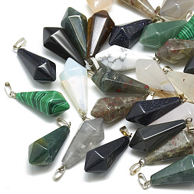 Gemstone Pendants, with Random Stainless Steel Snap On Bails, Bicone
