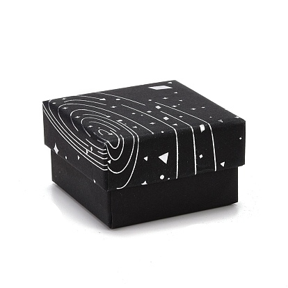 Boîtes à bijoux en carton, avec tapis éponge noir, pour emballage cadeau bijoux, carré avec motif galaxie