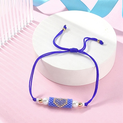 Colonne de perles et de graines de verre avec bracelet à maillons en forme de cœur, bracelet réglable pour femme