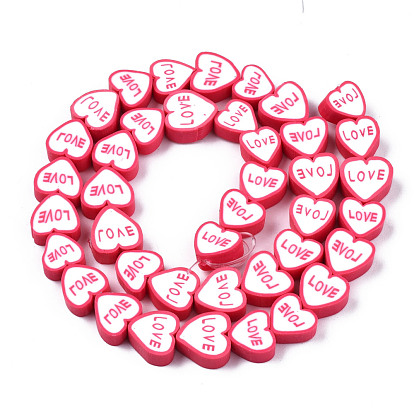 Handmade Polymer Clay Beads Strands, Heart with Love