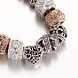 Alloy Rhinestone Bead European Bracelets, with Glass Beads and Brass Chain, 190mm