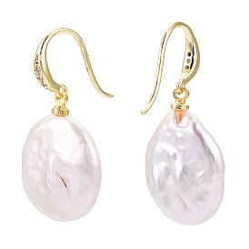 Baroque Natural Pearl Dangle Earrings with Cubic Zirconia, Brass Earrings for Women