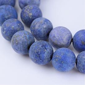 Lapis-lazuli, brins de perles naturels , ronde, givré, teint