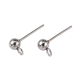 304 Stainless Steel Ball Post Stud Earring Findings, with Loop