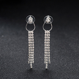 Fashionable Tassel Earrings with Circle and Rhinestone for Women