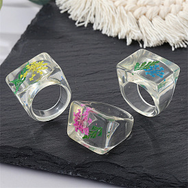 Minimalist Resin Flower Ring for Women - Geometric Transparent Statement Jewelry