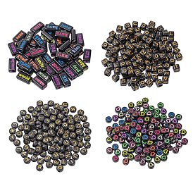 490Pcs Opaque & Craft Style Acrylic Beads, Rectangle, Cube, Mixed Shapes