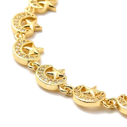 Bracelet chaîne à maillons étoile et lune en zircone cubique transparente, bijoux en laiton de placage de rack pour les femmes, sans plomb et sans cadmium, plaqué longue durée