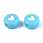 Opaque Acrylic Beads, with Enamel, Flat Round with Heart