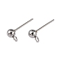 304 Stainless Steel Ball Post Stud Earring Findings, with Loop