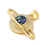 Rack Plating Brass Micro Pave Cubic Zirconia with Synthetic Opal Pendants, with Jump Ring, Lead Free & Cadmium Free, Long-Lasting Plated, Planet