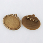 Vintage Alloy Brooch Cabochon Bezel Settings, Cadmium Free & Lead Free, with Iron Pin Brooch Back Bar Findings, Oval, Tray: 40x30mm, 40x45x2mm, Pin: 0.6mm