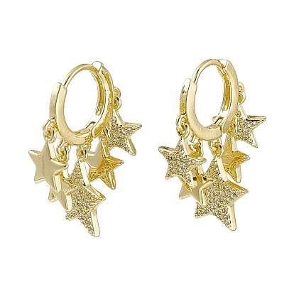 Boucles d'oreilles créoles pendantes d'étoiles en grappe de zircons cubiques transparents, bijoux en laiton de placage de rack pour les femmes, sans plomb et sans cadmium