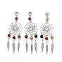 Tibetan Style Alloy Pendants, with Wood Beads & 304 Stainless Steel & Lobster Claw Clasps