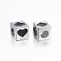 304 Stainless Steel European Beads, Large Hole Beads, Cube with Poker