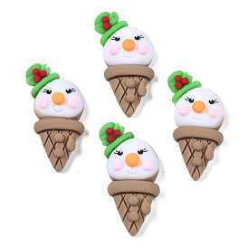 Opaque Resin Cabochons, Rubberized Style, Imitation Food, for Christmas, Snowman Ice Cream Cone
