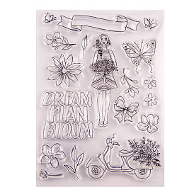 Tampons en silicone transparent, pour scrapbooking diy, album photo décoratif, fabrication de cartes, feuilles de timbres, motif fille et fleur et papillon