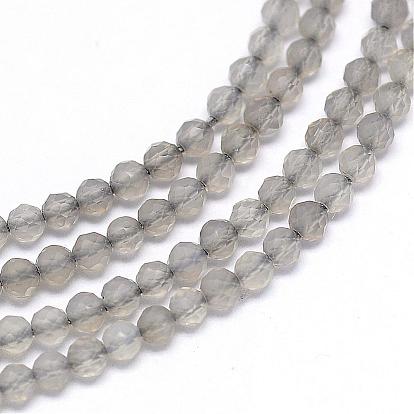 Natural Gray Chalcedony Bead Strands, Faceted, Round