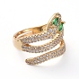 Adjustable Brass Micro Pave Cubic Zirconia Finger Rings, Snake