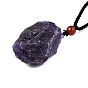 Natural Gemstone Pendant Necklaces, Slider Necklaces, with Random Color Polyester Cords, Rough Raw Stone