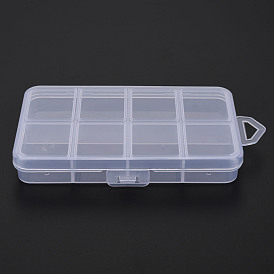 Polypropylene(PP) Bead Storage Containers, with Hinged Lid and 8 Grids, for Jewelry Small Accessories, Rectangle
