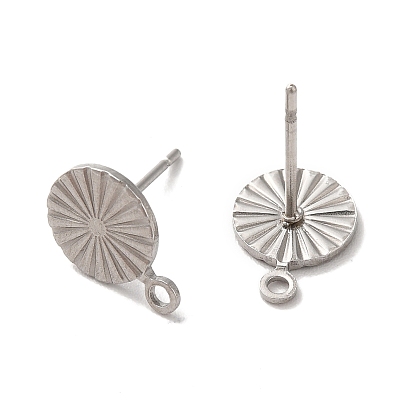 304 Stainless Steel Stud Earring Findings, with 316 Stainless Steel Pin & Horizontal Loops, Flat Round