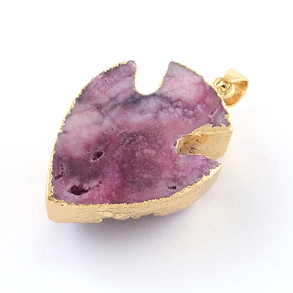 Fish Dyed Natural Druzy Agate Fish Pendants, with Golden Tone Brass Findings, 35~41x24~27x12~18mm, Hole: 6x5mm