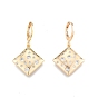 Clear Cubic Zirconia Rhombus Dangle Leverback Earrings, Brass Jewelry for Women, Cadmium Free & Nickel Free & Lead Free