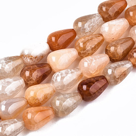 Natural Crackle Agate Beads Strands, Teardrop