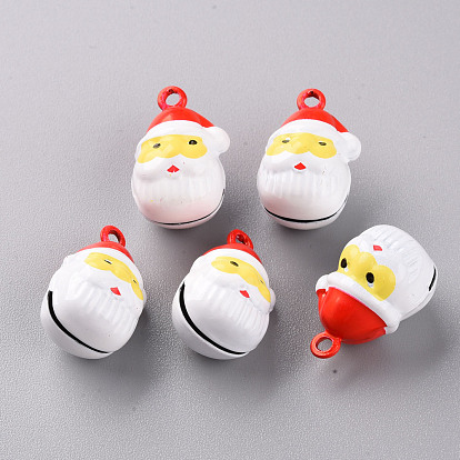 Christmas Baking Painted Brass Bell Pendants, Father Christmas