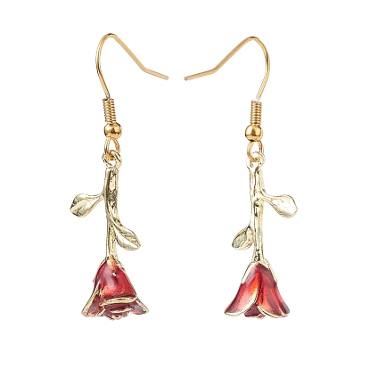 Pendientes colgantes rosa de la vida esmaltados, chapado en oro 304 joyas de acero inoxidable para mujer