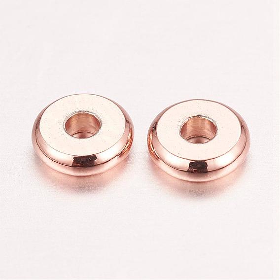 Real Rose Gold Plated Brass Spacer Beads, Nickel Free, Flat Round
