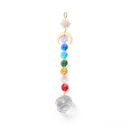 Electroplate Octagon Glass Beaded Pendant Decorations, Suncatchers, Rainbow Maker, with 304 Stainless Steel Split Rings, Clear Faceted Glass Pendants, Round/Teardrop/Heart