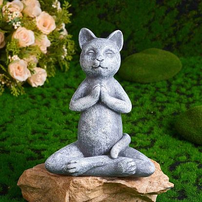 Садовый декор из смолы с искусственным камнем, садовая фигурка кота, медитирующий кот орнамент миниатюра, для сказочного сада, домашняя палуба, крыльцо, двор, художественное украшение