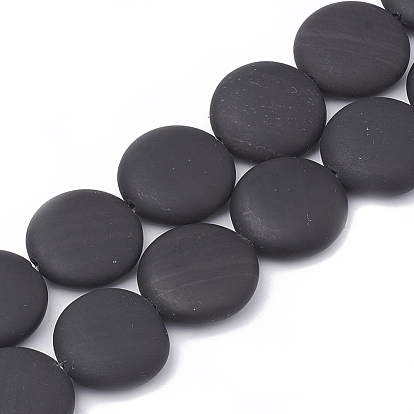 Натуральный черный камень бисер нитей, плоско-круглые