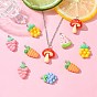 12Pcs 6 Styles Opaque Resin Fruit & Vegetable Pendants, with Platinum Tone Iron Loops, Imitation Food, Mixed Shapes