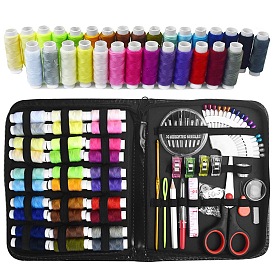 Sewing Tool Sets, including Stainless Steel Scissor, Polyester Thread, Needles Box, Needle Threaders, Button, Iron Thimble, Tape Measure, Sewing Seam Rippers, Head Pins, Safety Pin, Zipper Storage Bag