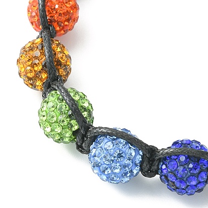 Handmade Polymer Clay Rhinestone Beads Braided Bead Bracelets, Adjustable Waxed Polyester Cord Bracelets for Women