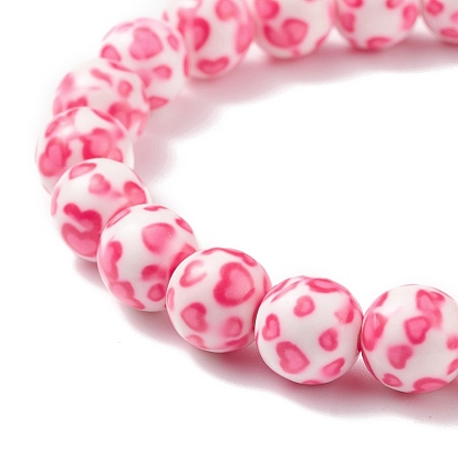 Leopard Print Resin Round Beaded Stretch Bracelet for Women