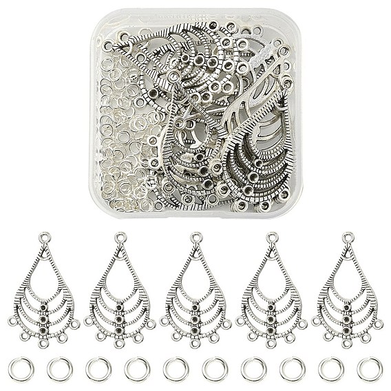 Ajustes de conector de diamantes de imitación de aleación de estilo tibetano., enlace de componente de lámpara de araña en forma de lágrima con anillos de salto de latón