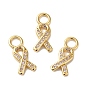 Rack Plating Brass Pave Cubic Zirconia Charms, Lead Free & Cadmium Free, Real 18K Gold Plated, Long-Lasting Plated, Awareness Ribbon Charm
