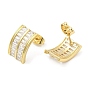 Cubic Zirconia Curve Rectangle Stud Earrings, Brass Earrings for Women