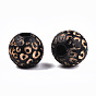 Painted Natural Wood Beads, Macrame Beads Large Hole, Laser Engraved Pattern, Round with Leopard Print